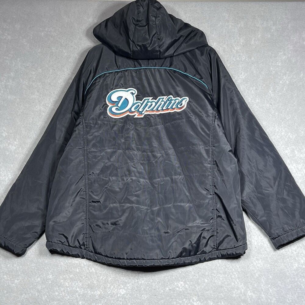 NFL Pro line Jacket Mens Size 2XL Black Miami Dolphins Puffer Jacket Hoodie
